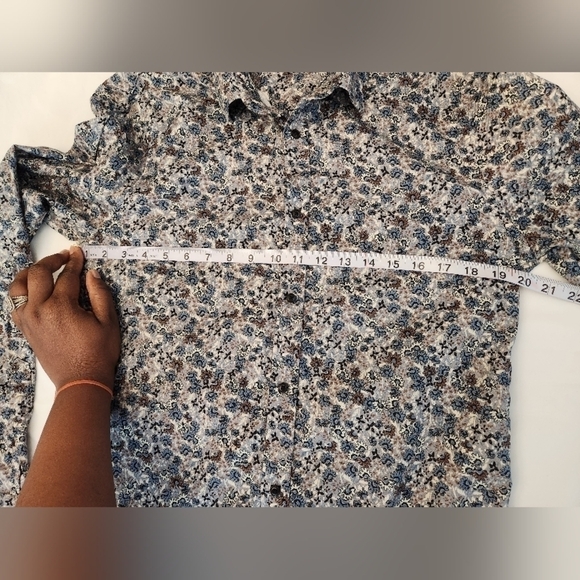 Matinique Grey Blue Floral Long Sleeve Men's Shirt. 100% cotton. Size L - Picture 13 of 14